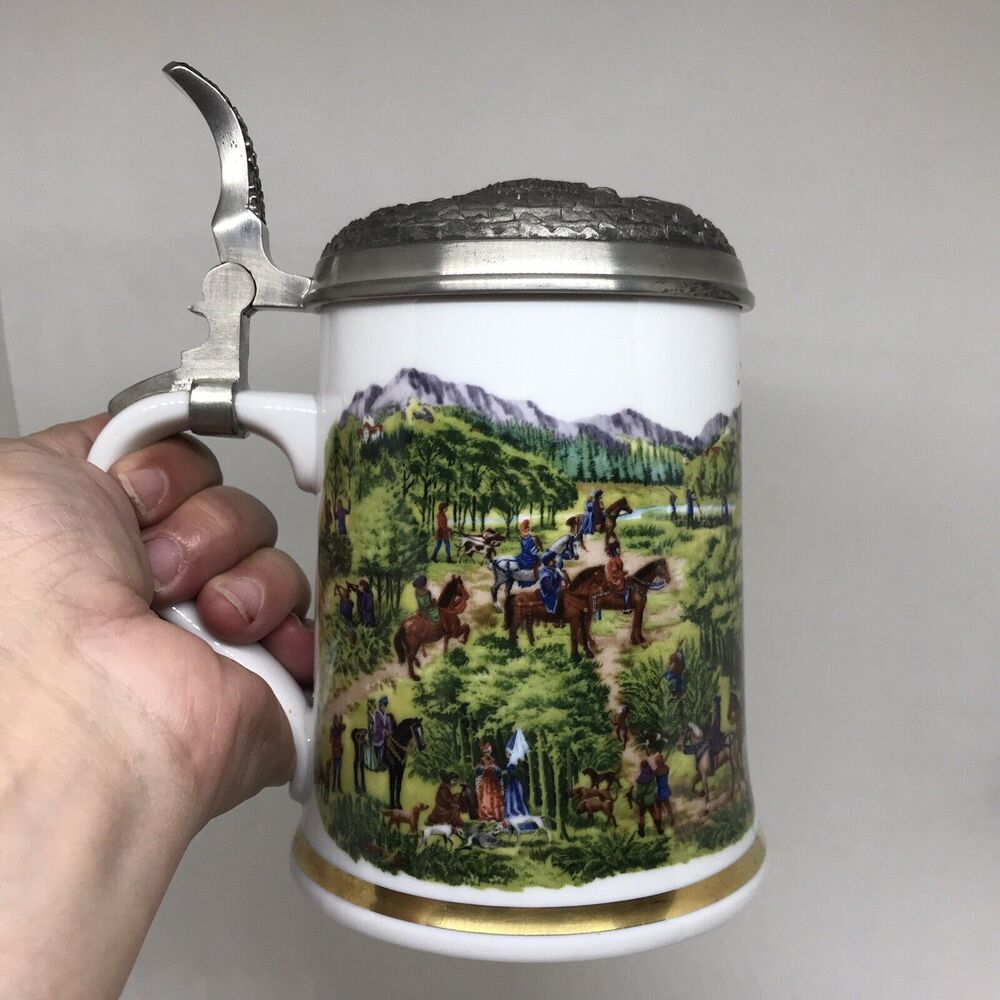 German Stein Beer Mug Solid Pewter Lid 1979 Pheasant Hunting Franklin Porzellan